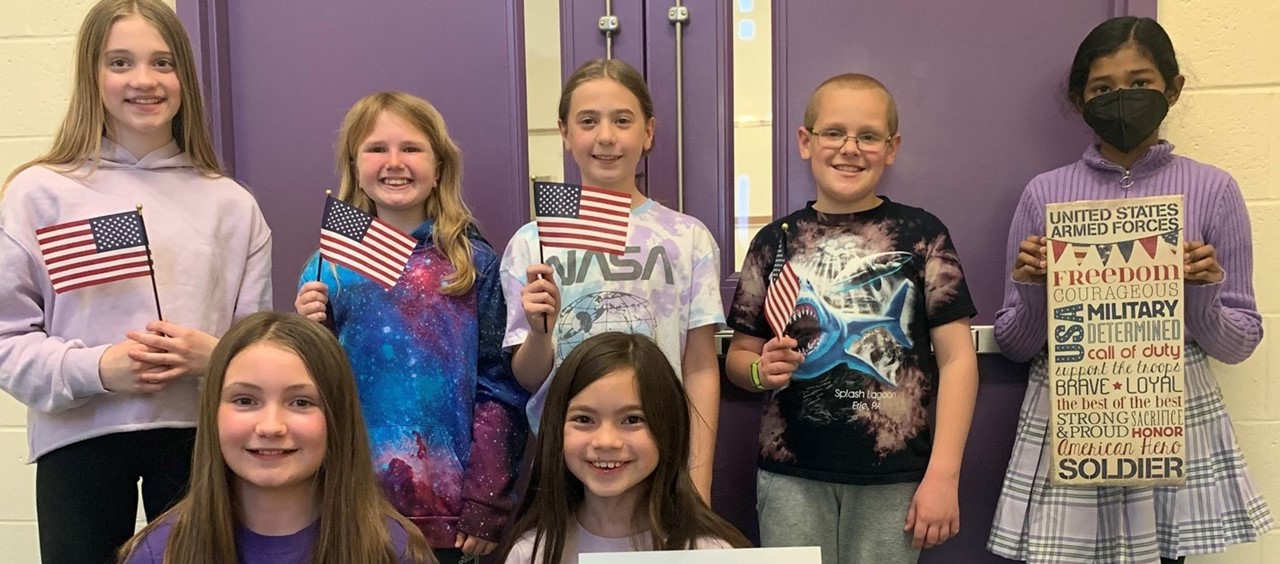 Students dressed in purple for military families